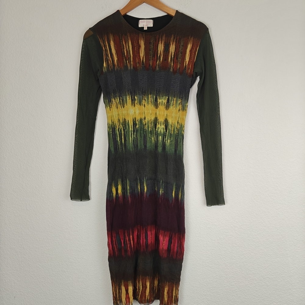 Petit Pois by Viviana Stretch Mesh Bodycon Midi Dress Pullover Minimalist Sz S